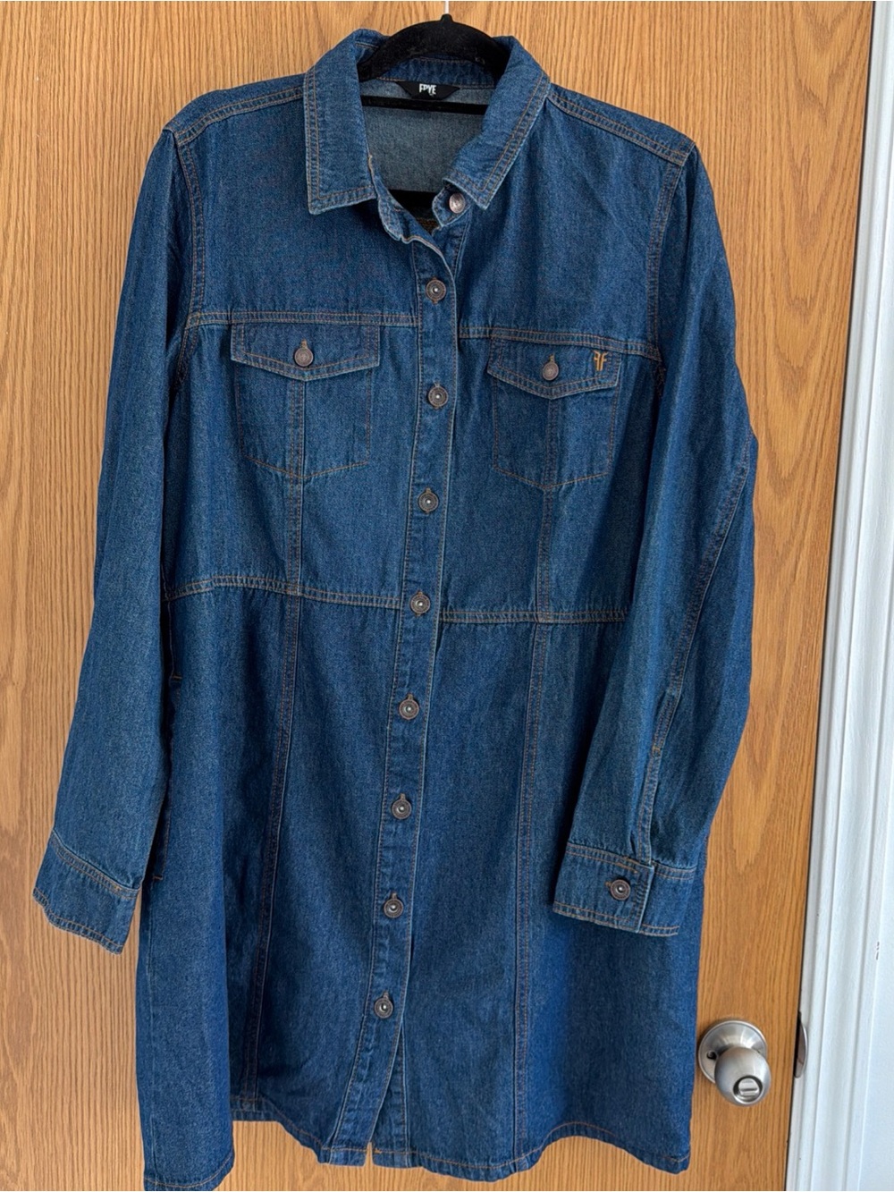 Frye Western Denim Shirt Dress Womens XL Button Front Blue Long Sleeve 110041577